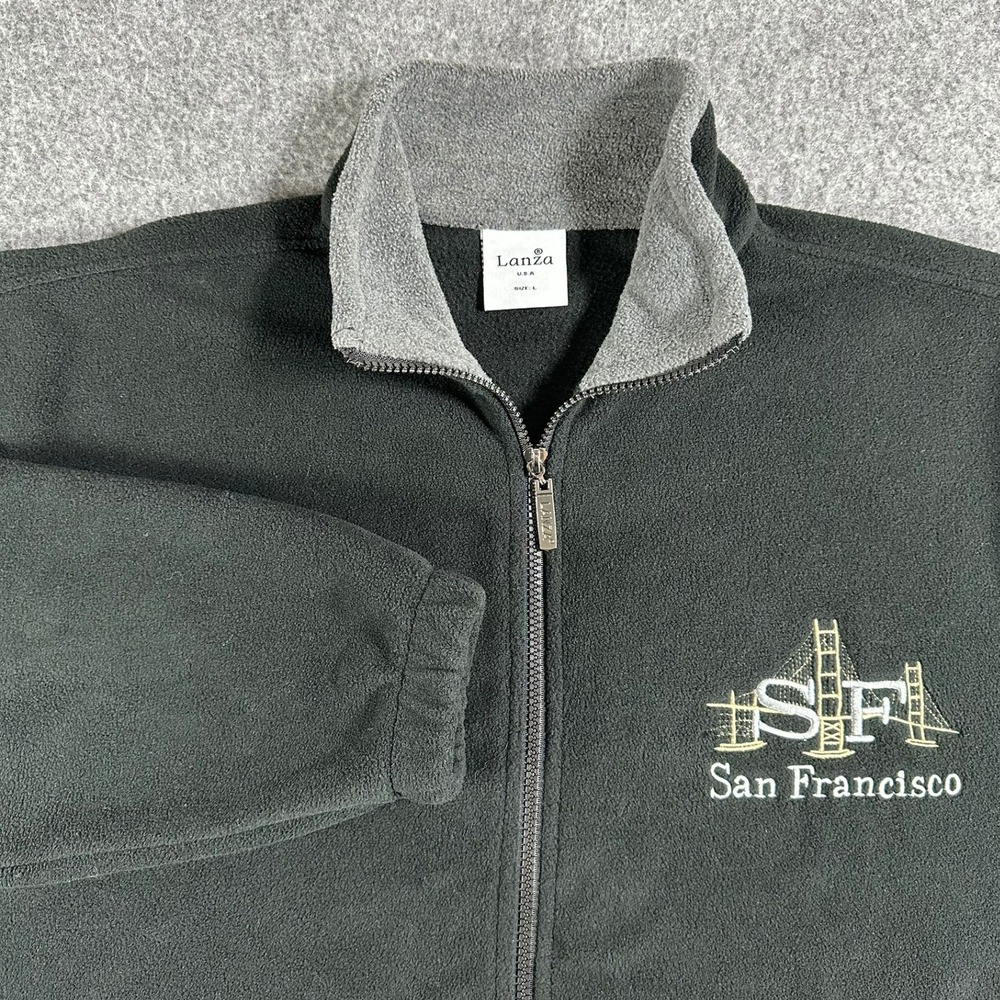 VTG Lanza San Francisco Fleece Jacket Full Zip Gray Mens L Travel
